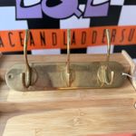 ANTIQUE BRASS COAT/HAT RACK W 3 DOUBLE HOOKS-WALL MOUNT  