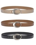 Women Genuine Leather Adjustable Silver Metal Buckle Casual Fashion Waist Belt