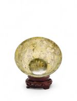 DO Antique Chinese Serpentine Bowl on Hardwood Stand