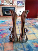 Pair of silver plated Art Deco Swan Bud vases