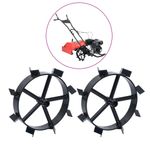 Tiller Wheels Metal Black 34cm Pair Heavy-Duty Gripping Teeth for 6.5 HP Tiller