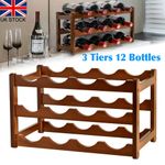 12 Bottle Wooden Wine Rack,3 Tier Free Standing Wine Storage Wine Display Shelf