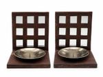 Set of 2 Rustic Mirrored Wall Pillar Candle Holders Wooden Square Sconce
