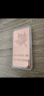 10oz Copper Bar - Canadian Maple Leaf - 999.9 Pure Fine Bullion Bar (Brand New)