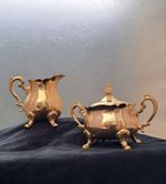 Gold Electroplated Ornate Creamer & Lidded Sugar Bowl Set, Rococo Style Vintage