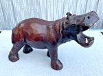 9" Hippopotamus Leather Wrapped MCM Open Mouth Hippo Figurine
