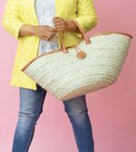 Kenyan Palm Leaf Handmade Straw Tote Market Shopping Basket For Picnic - Large