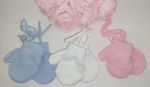 Mittens Baby Infant Kid String Boy Girl White Pink Blue Pom Pom 0-12-24m 9/13cm