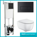 Black White Wall Hung Toilet Rimless & 1.10m Concealed Cistern Frame WC Plate UK
