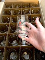 24x San Miguel Half Pint Beer Glasses NEW Boxed Classic Stemmed Pint Bar Pub