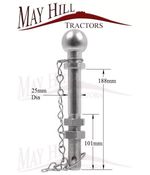 Tractor Drawbar 1" Ball Hitch Pin Long (Opt 2) 25mm x 190mm