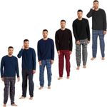 Snuggaroo Mens Soft Fleece Pyjamas Set PJs Long Sleeve Top Checked Bottoms