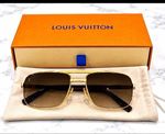 Louis Vuitton Men’s Pilot Sunglasses Gold Metal Frame Brown Tinted Lenses Case