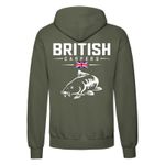 British Carpers Carp Fishing Hoodie Olive Green Angling Fishing Pullover Jumper