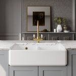 Nuie Thick Edged Double Bowl Butler Kitchen Sink 795x500mm Premium Fireclay