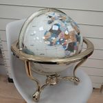 Large Ornate Gemstone World Globe Vintage Compass Marble Inlay Decorative