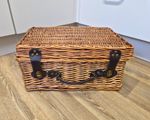 Wicker Picnic Basket Only Brown/Black with Lid, Faux Leather Handle & Latch
