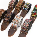 Guitar Strap Jacquard Embroidery Genuine Leather End Adjustable Shoulder Belt