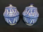 Antique Pair Large Morocco Jobbana Lidded Ceramic Pots. Circa 19 Century