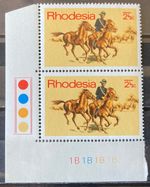 RHODESIA 1970 Telecoms PTT 2.5c FLAW R9/1 bleeding fetlock-red dot off knee MNH