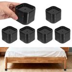 6Pcs Furniture Risers, Square Stackable Bed Riser Lifts Height 2-Layers 2" Black