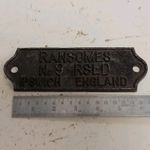 Old Ransomes No9 RSLD plough CAST IRON PLAQUE / NAME PLATE