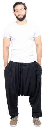 Men Hammer Pants Yoga Parachute Moroccan Linen Drawstring Casual One Size Black
