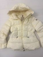 Moncler womens Cream Hooded Down Puffer Jacket Size S Nylon Zip Logo