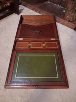 Writing Slope, Lovely Inlaid Large Antique Mahogany Writing Slope Box + Storage 