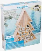 Grundig Wooden Christmas Tree 15 LED Warm White Lights Silver Baubles 37cm