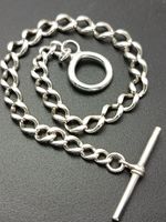 Vintage Sterling Silver 8.5 Inch Graduated Curb Link Albert Chain Bracelet