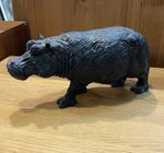 Zimbabwe Black Springstone Shona Carved Heavy Hippo Figure By K.S Tshabangu