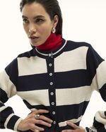 River Island Womens Cardigan Navy Striped Long Sleeve Button Jumper Top