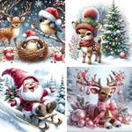 4pcs 5D Christmas Diamond Painting Set / Winter Animal DIY Set / 20x20cm