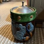 Hand Made and Painted Tabacco Jar with Lid Number to The Base. Glazed Pottery