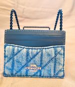 Coach Blue Quilted Denim/Leather ID Card Case w/ ID Window 