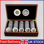 50PCS 46MM Coin Capsules Storage Box Holders w/ Wooden Case Collection Container