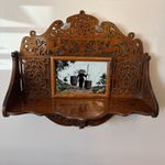 Vintage Chinese Fretwork Wall Bracket Shelf Reverse Painting On Glass Oriental