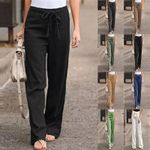 Women Cotton Linen Trousers Straight Leg Casual Loose Summer Slacks Pants Plus