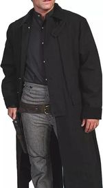 Men Black Western Duster Full Length Long Trench Biker Classic Cotton Coat