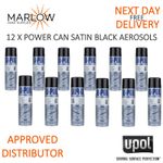 12 X U-POL POWER CAN AEROSOLS 500ML UPOL SPRAY PAINT RATTLE CANS - SATIN BLACK