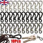 10Pack X-Small CARABINER CLIPS Clip Keyring SNAP HOOKS 25mm BLACK, GREY, SILVER