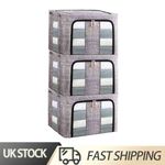 3PCS 66L Folding Storage Box Thick Fabric Steel Frame Wardrobe Organizer New
