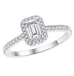 Sterling Silver 925 simulated Diamond Emerald Cut Halo Engagement Ring size J-S