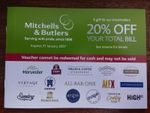 2 x Mitchells & Butlers vouchers 20% off total bill including drinks Exp. 2027