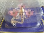 1:12 Scale Dolls House lighting, gold hanging Chandelier, 3 arms, pink lily's 