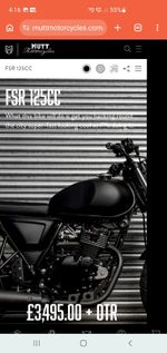 Mutt FSR 125CC MATT BLACK MOTOR CYCLE BIKE Low Profile Seat