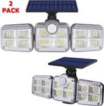 2Pack Solar Motion Sensor 3-Head 120 LED Security Light 270° IP65 3 Modes Garden