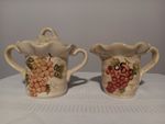 Cabernet Hand Painted Creamer Sugar Bowls by Tabletops Unlimited Grapes 12x5"