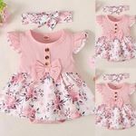 Newborn Baby Girl Floral Bow Romper Bodysuit Dress Headband Clothes Outfits Set